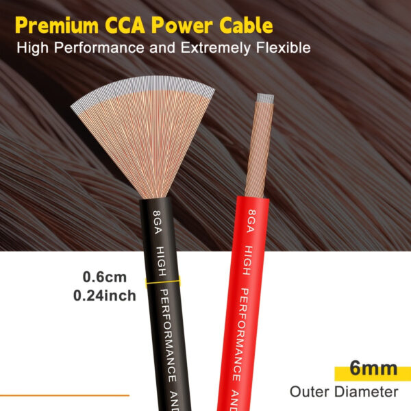 50ft 8 AWG CCA Automotive Power Cable - Black & Red - Image 6