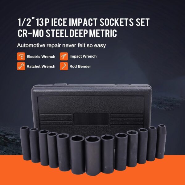 13-Piece 1/2" Drive Metric Impact Socket Set 10-24mm - Image 3