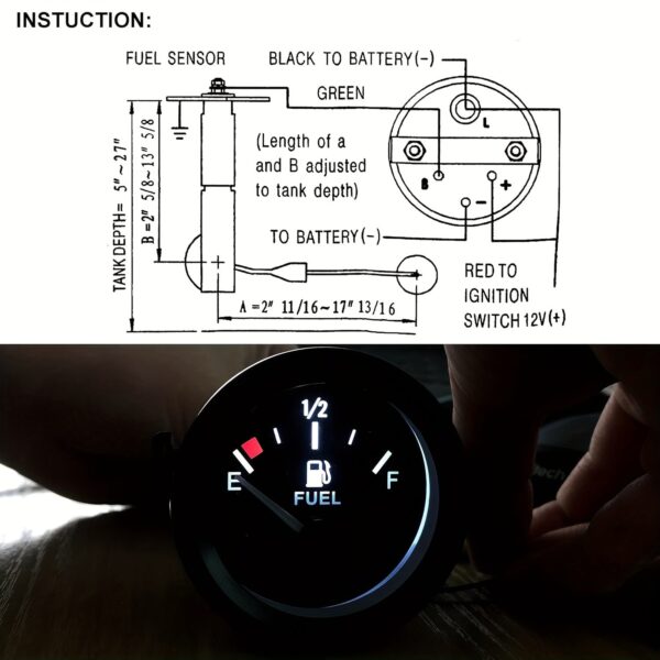Universal Fuel Level Gauge 52mm with Sensor 12V 240-33ohm - Image 5