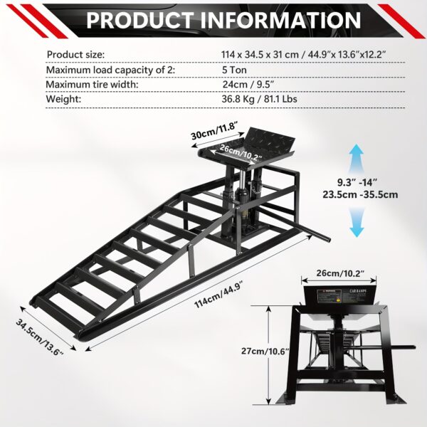 Steel Car Service Ramps with Hydraulic Lift 5 Ton Capacity 2-Pack - Image 5