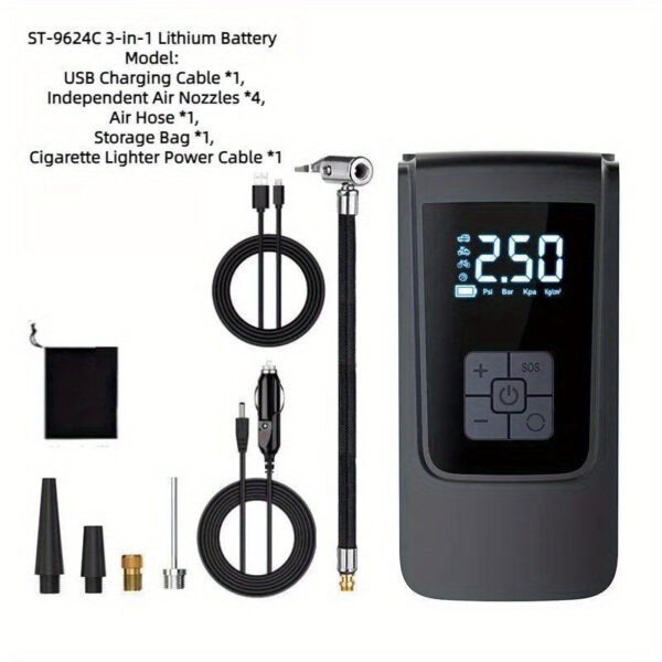 Portable Wireless Car Tire Inflator Kit with Accessories 9-Piece