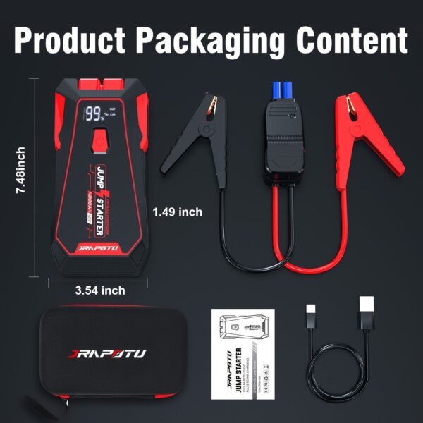 Portable Jump Starter 4000A Peak 12V Car Battery Booster with USB & LED Light - Image 3