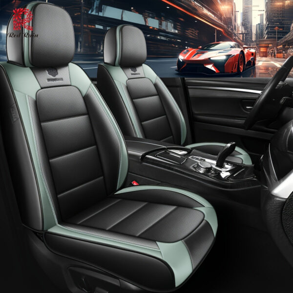 Red Rain Car Seat Covers Full Set Faux Leather Universal 5-Seat - Image 8