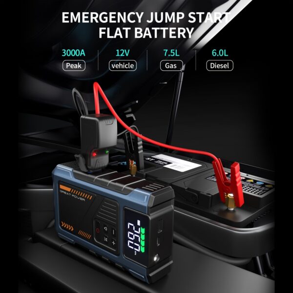3000A Portable Car Jump Starter and Tire Inflator Combo with LED Light - Image 2