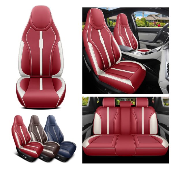 Universal Faux Leather Car Seat Cover Set 9-Piece Red - Image 13