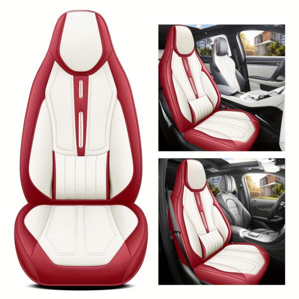 Universal Faux Leather Car Seat Cover Set 9-Piece Red - Image 2