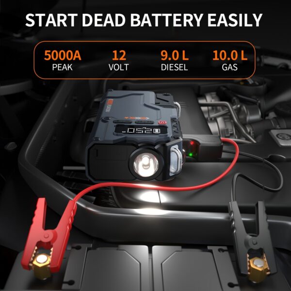 5000A Portable Car Jump Starter with Air Compressor - Digital Display - Image 2