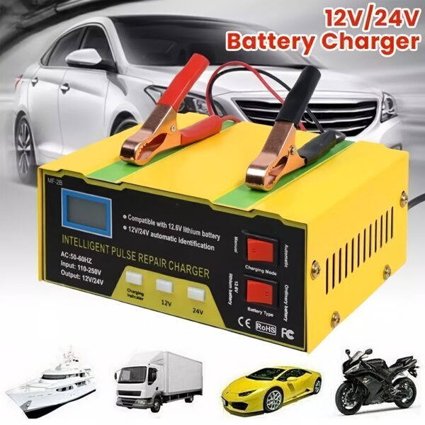 12V/24V Smart Car Battery Charger and Maintainer with Pulse Repair Technology
