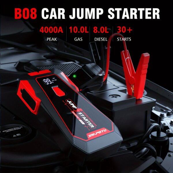 Portable Jump Starter 4000A Peak 12V Car Battery Booster with USB & LED Light - Image 2