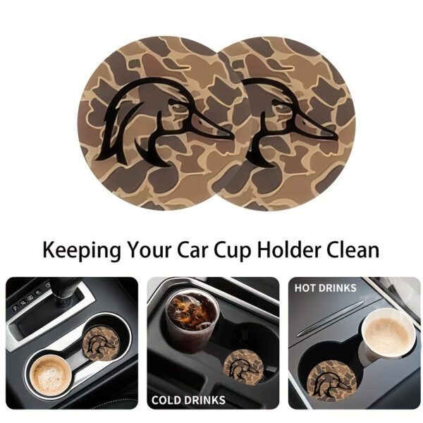 Duck Wood Car Coasters Brown 2pc Set