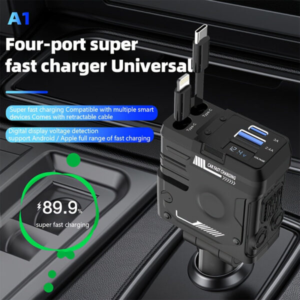 120W Car Charger Adapter 4-Port USB Type-C with Display - Image 2