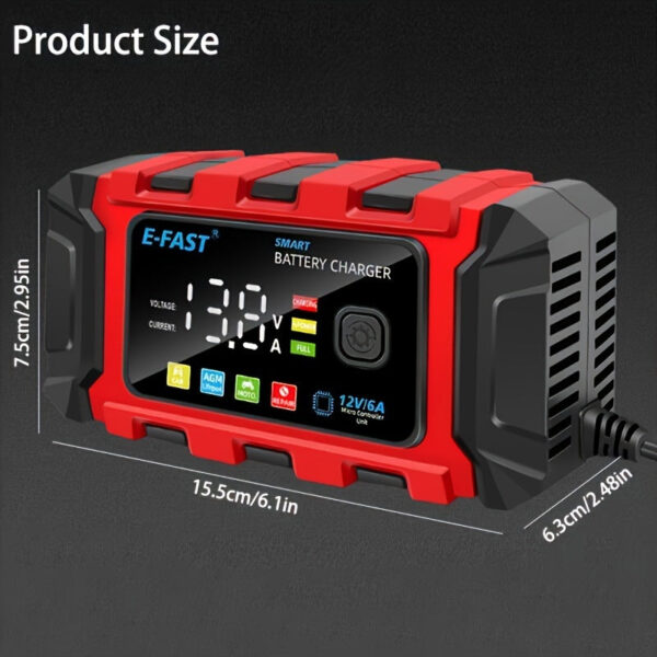 12V 6A Car Battery Charger with Pulse Repair Function - Image 4