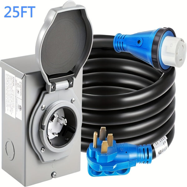 50 Amp Generator Power Cord Set with Inlet Box 50FT NEMA14-50P