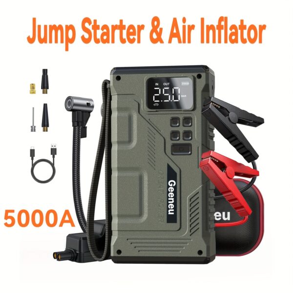 5-in-1 Jump Starter with Air Compressor, 5000A Peak 150PSI, Digital Tire Inflator