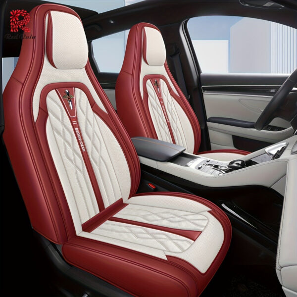 Universal Faux Leather Car Seat Cover Set 9-Piece Red