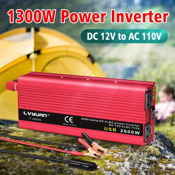 Car Power Inverter 1300W DC12V to 110V AC 2 Socket USB Port - Image 3