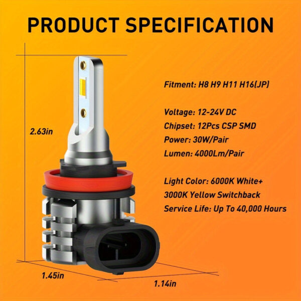AUXITO H8 H11 Dual Color LED Fog Lights 6000K White 3000K Yellow - Image 4