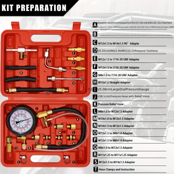 Fuel Injector Pressure Tester Gauge Kit 0-140 PSI