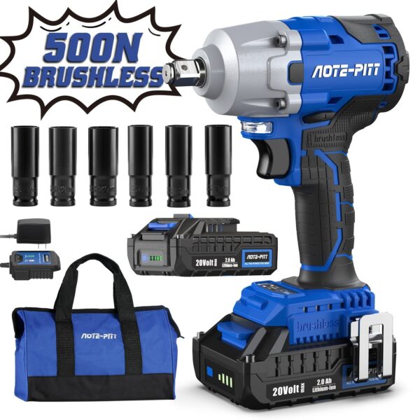 20V Brushless Impact Wrench Kit 370 Ft-lbs with 6 Sockets and Charger
