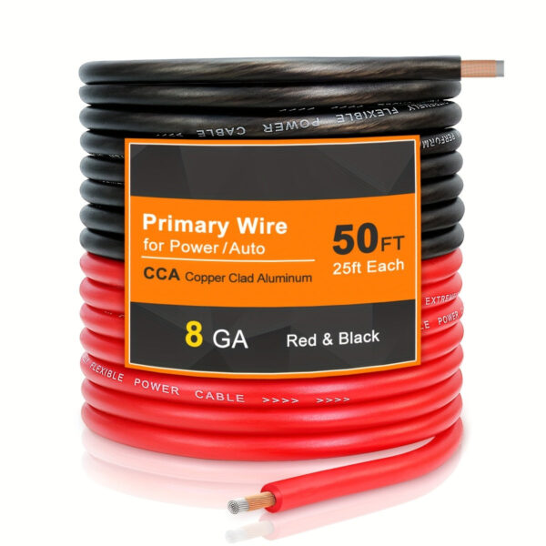 50ft 8 AWG CCA Automotive Power Cable - Black & Red - Image 2