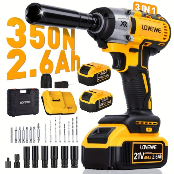 LOVEWE 21V Cordless Impact Wrench 1/2" 258 ft-lbs with Batteries