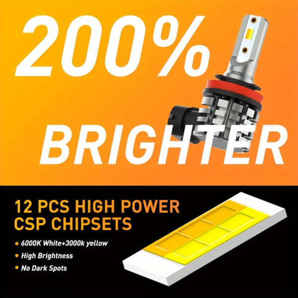 AUXITO H8 H11 Dual Color LED Fog Lights 6000K White 3000K Yellow - Image 2