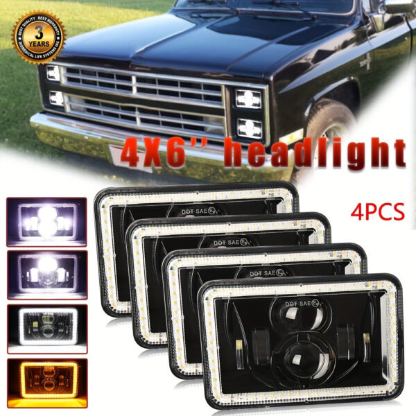LED Headlights 4x6 Inch H4651 H4652 H4656 H4666 H6545 4-Pack