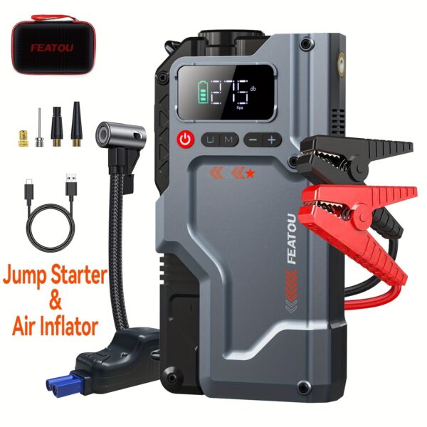 5000A Portable Car Jump Starter with Air Compressor - Digital Display